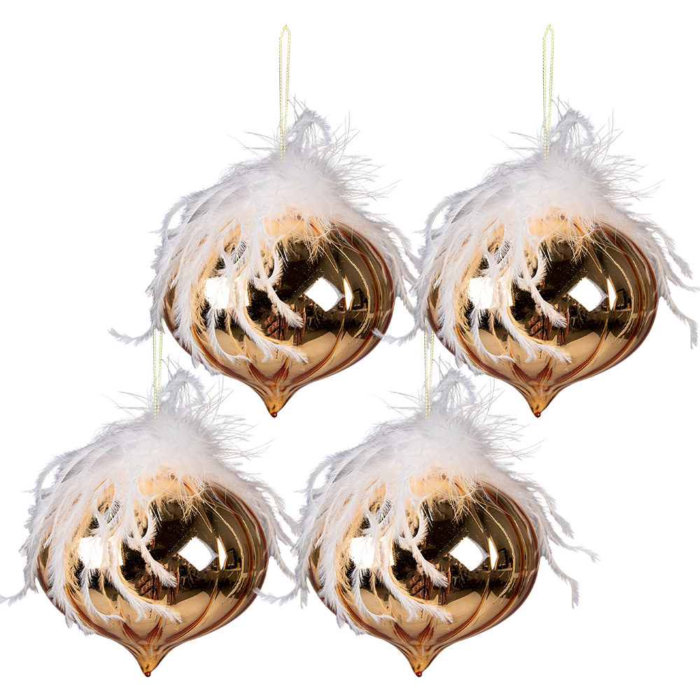 Clayre&Eef Kerstbal Set van 4Ø 12 cm Goudkleurig Wit Glas afbeelding