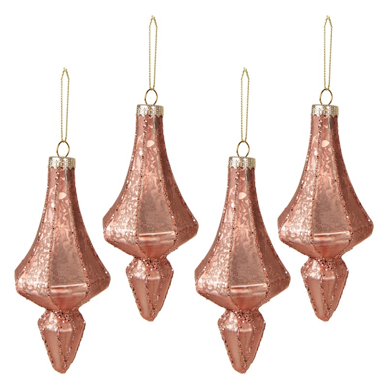 Clayre & Eef Kerstbal Set van 4  Ø 6 cm Roze Glas