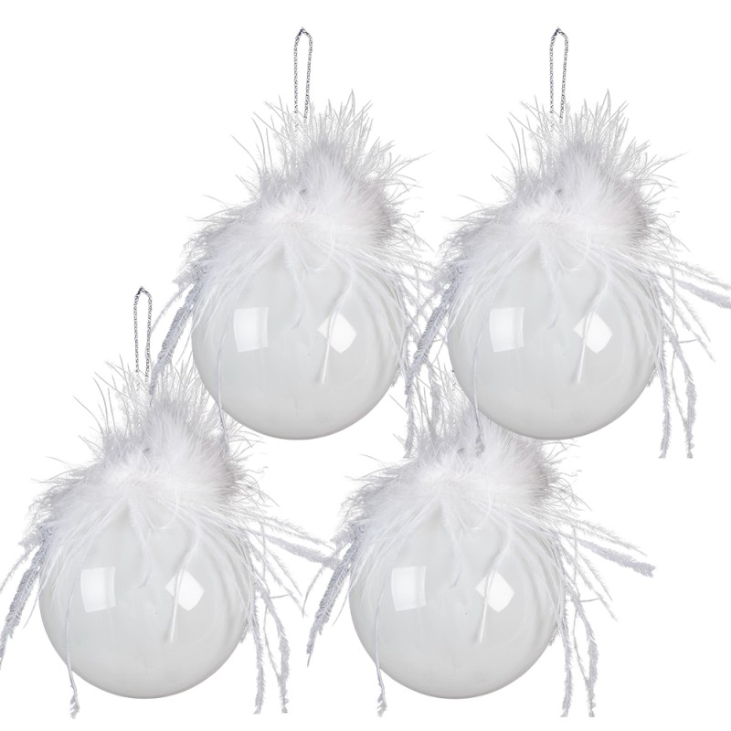 Clayre & Eef Kerstbal Set van 4  Ø 8 cm Wit Glas
