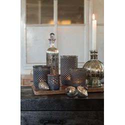 Clayre & Eef Portacandela Ø 6x7 cm Grigio Vetro Metallo
