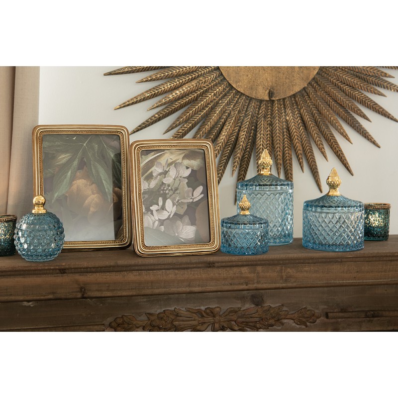 Clayre & Eef Porte-bougie Ø 6x6 cm Turquoise Verre Métal