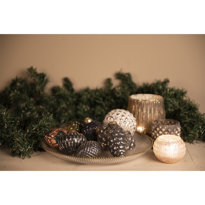 Clayre & Eef Boule de Noël Ø 10 cm Blanc Couleur argent Verre
