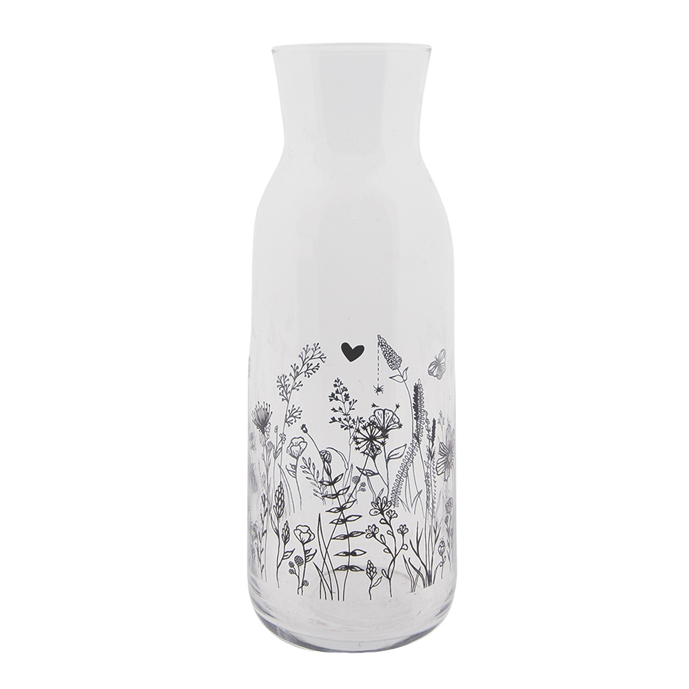 Clayre&Eef Karaf 1000 ml Transparant Glas Bloemen afbeelding