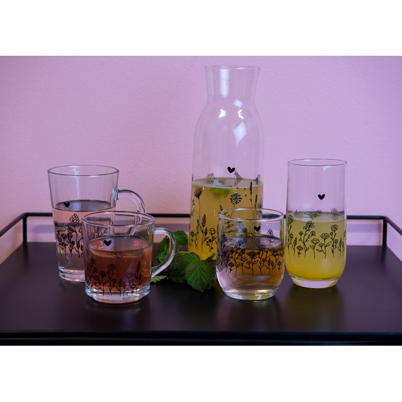 Clayre & Eef Carafe 1000 ml Verre Fleurs