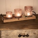 Clayre & Eef Portacandela set di 3 Marrone Bianco  Vetro Rotondo Fiori