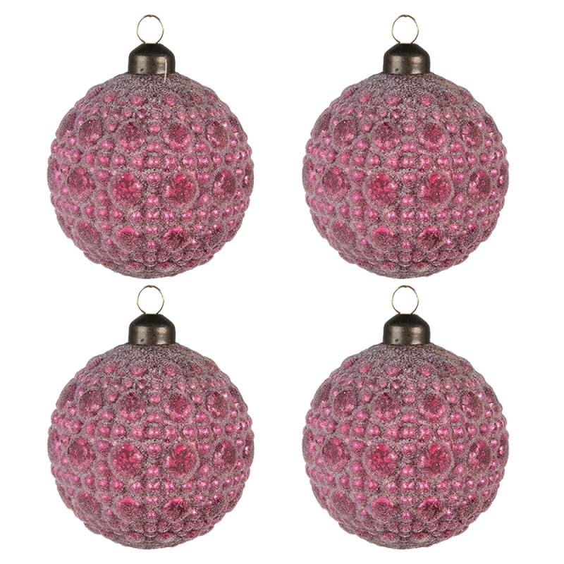Clayre & Eef Boule de Noël set de 4 Ø 8 cm Rouge Verre
