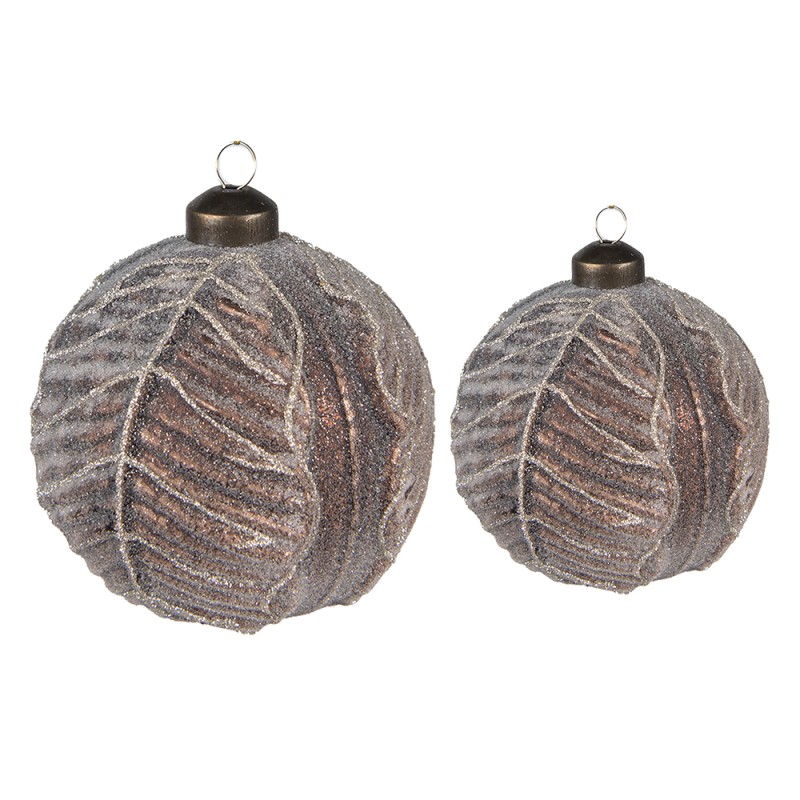 Clayre & Eef Palla di natale set di 2 Ø 10 / Ø 8 cm Marrone Vetro