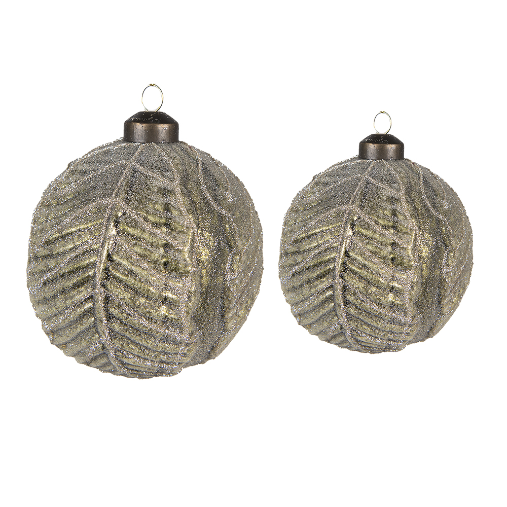 Clayre & Eef Kerstbal Set van 2 Ø 10 / Ø 8 cm Groen Glas afbeelding