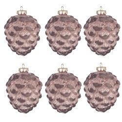 Clayre & Eef Boule de Noël set de 6 Pomme de pin Ø 8 cm Rose Verre