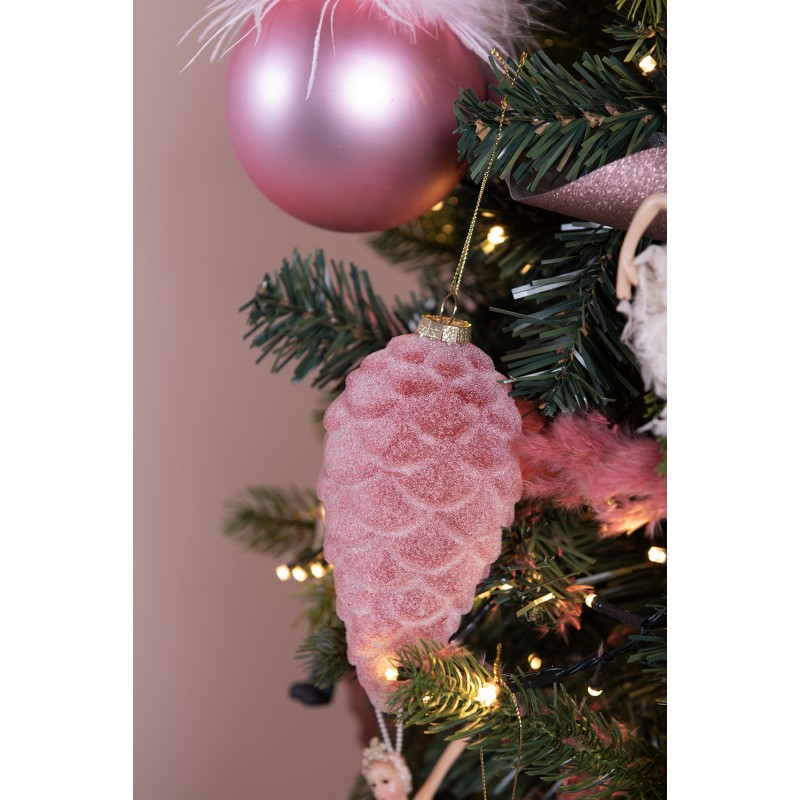 Clayre & Eef Boule de Noël set de 2 Pomme de pin Ø 7 cm Rouge Verre