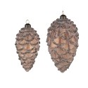 Clayre & Eef Christmas Bauble Set of 2 Pinecone Ø 9 / Ø 7 cm Brown Glass
