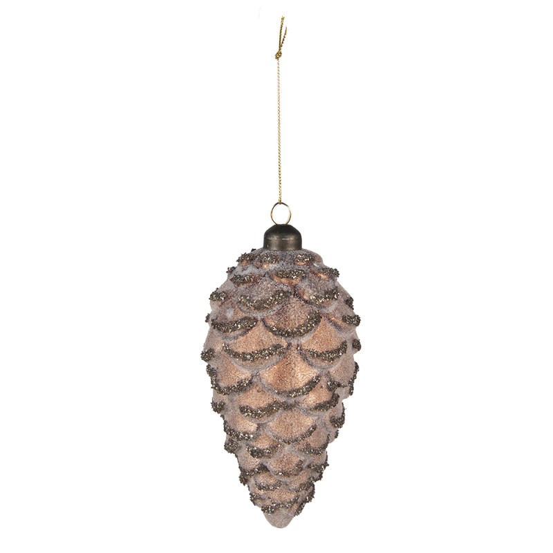 Clayre & Eef Christmas Bauble Set of 2 Pinecone Ø 9 / Ø 7 cm Brown Glass