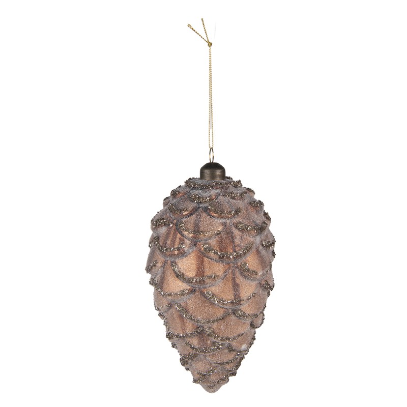 Clayre & Eef Christmas Bauble Set of 2 Pinecone Ø 9 / Ø 7 cm Brown Glass