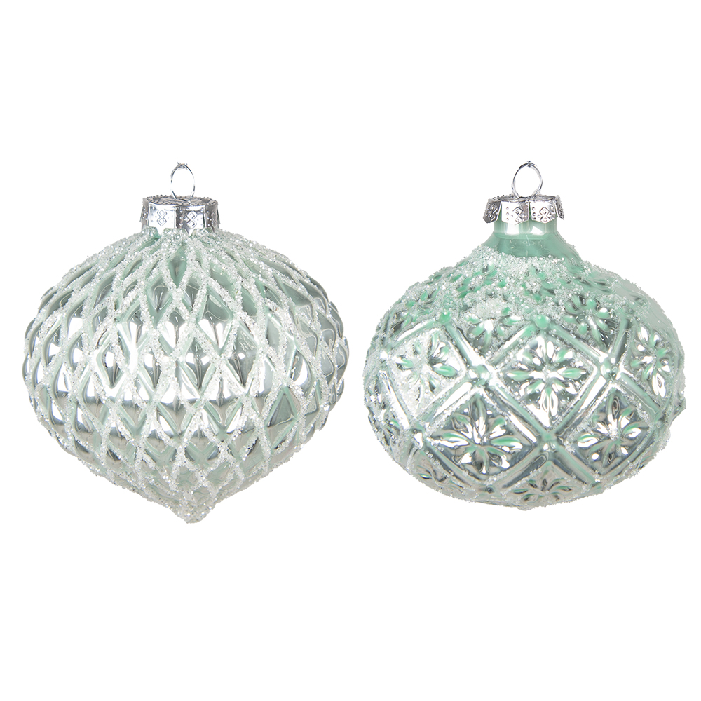 Clayre & Eef Kerstbal Set van 2 Ø 10 cm Groen Glas afbeelding 1