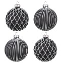 Clayre & Eef Palla di natale set di 4 Ø 8 cm Nero Bianco  Vetro