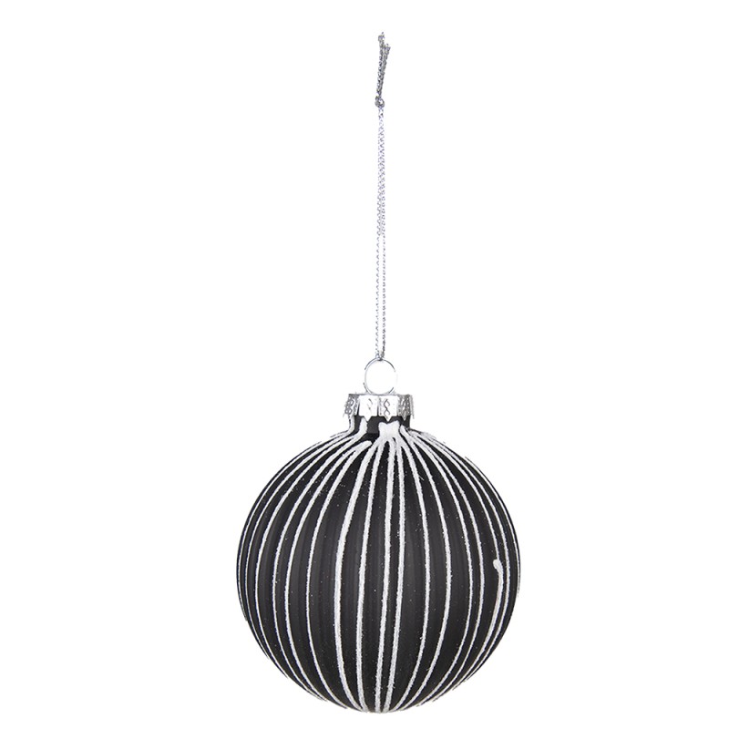 Clayre & Eef Palla di natale set di 4 Ø 8 cm Nero Bianco  Vetro