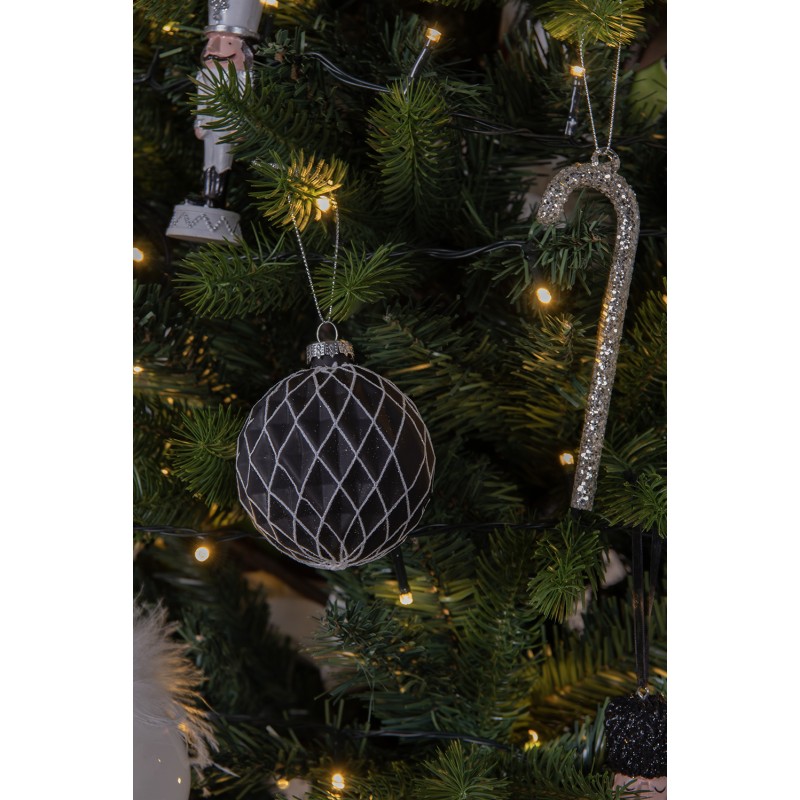 Clayre & Eef Palla di natale set di 4 Ø 8 cm Nero Bianco  Vetro
