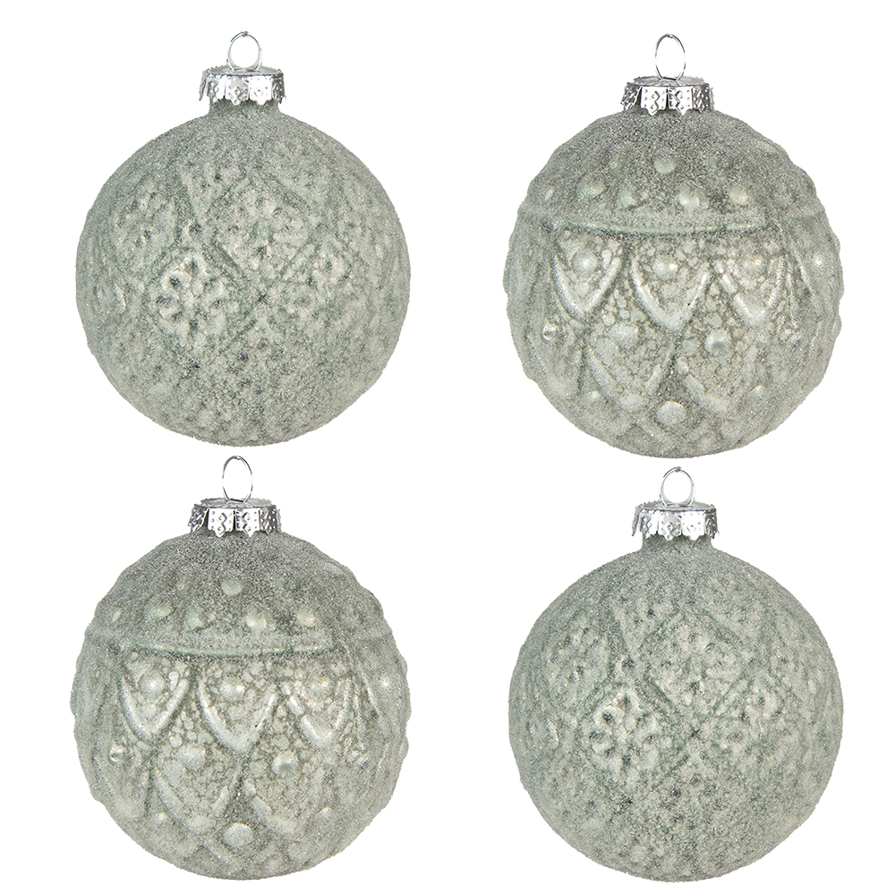 Clayre&Eef Kerstbal Set van 4Ø 8 cm Groen Glas afbeelding