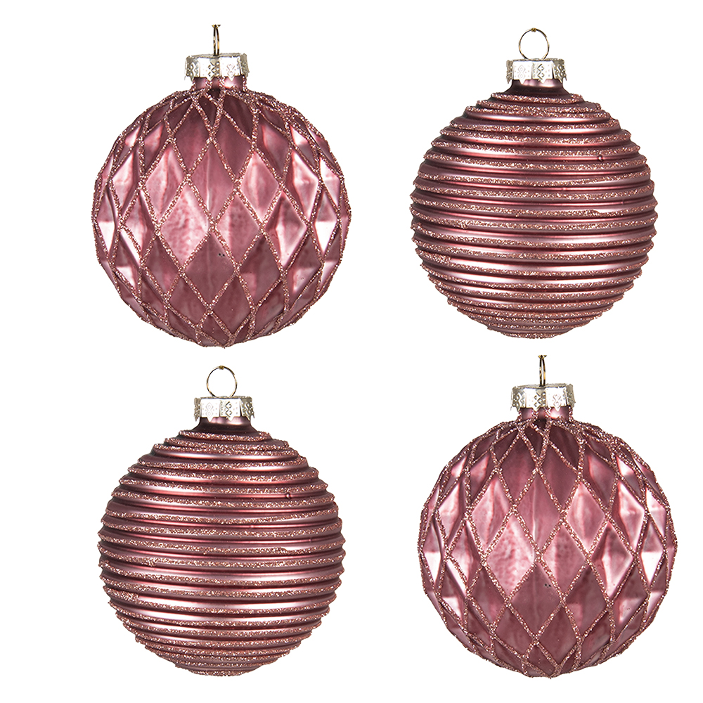 Clayre & Eef Kerstbal Set van 4 Ø 8 cm Rood Glas afbeelding