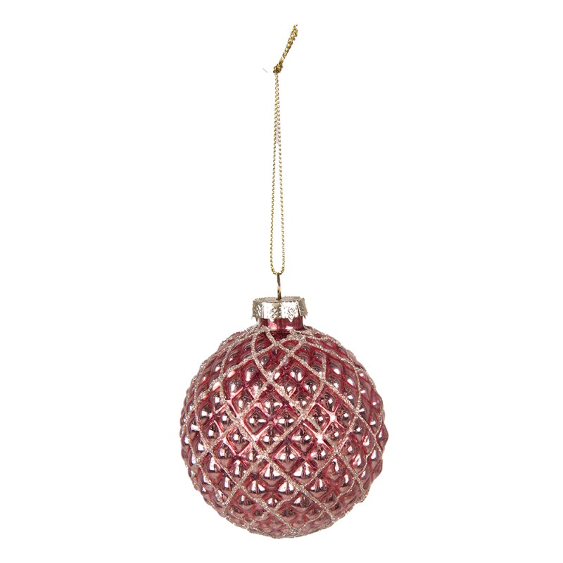 Clayre & Eef Christmas Bauble Set of 4 Ø 8 cm Red Glass