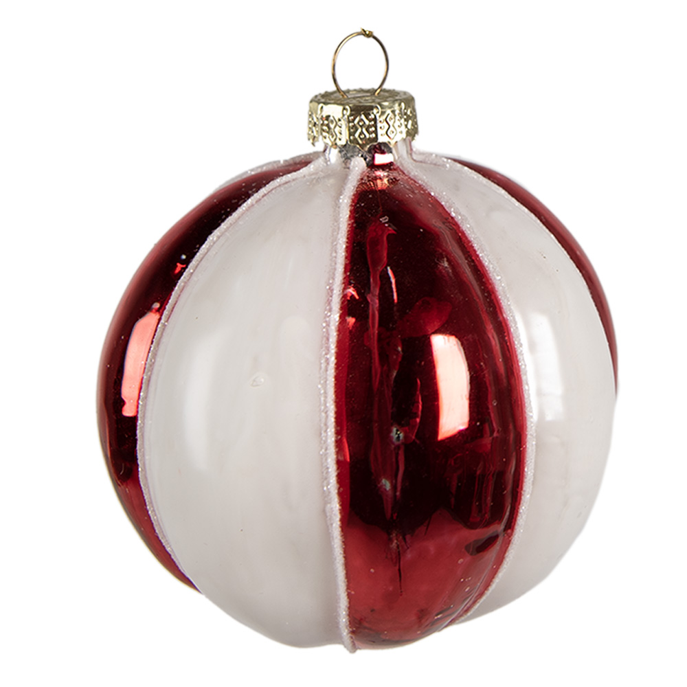 Clayre&Eef KerstbalØ 8 cm Rood Wit Glas afbeelding