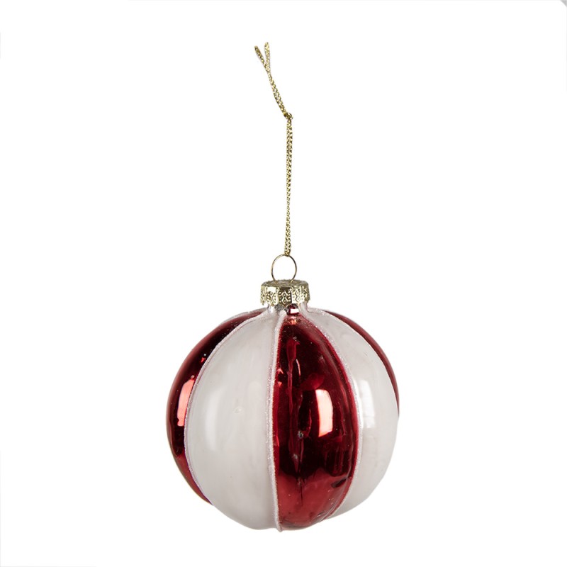Clayre & Eef Boule de Noël Ø 8 cm Rouge Blanc Verre