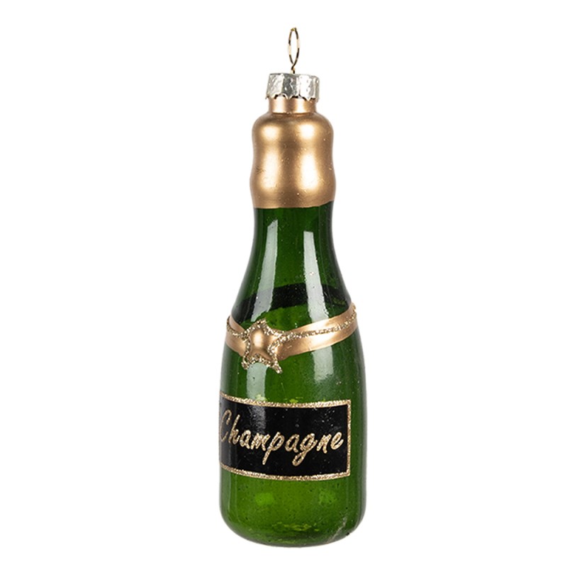 Clayre & Eef Ornement de Noël Bouteille 12 cm Vert Verre