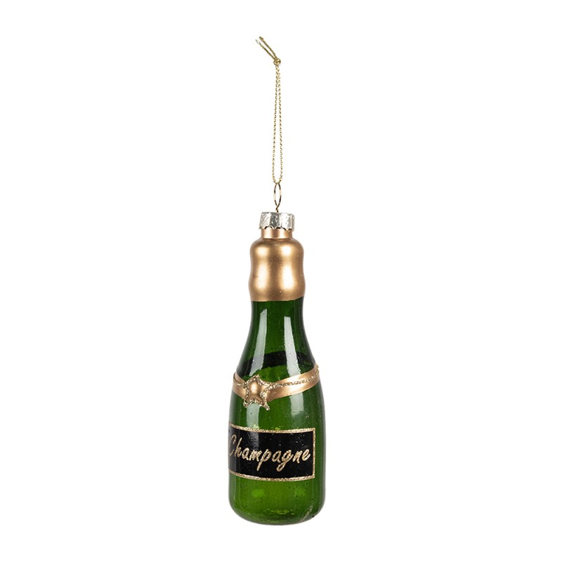 Clayre & Eef Ornement de Noël Bouteille 12 cm Vert Verre
