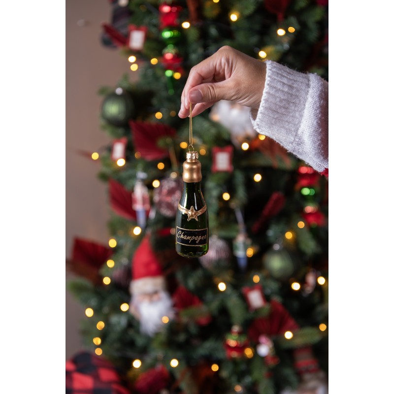 Clayre & Eef Ornement de Noël Bouteille 12 cm Vert Verre