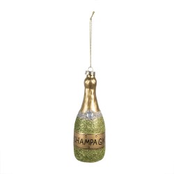 Clayre & Eef Weihnachtsanhänger Flasche 14 cm Grün Glas