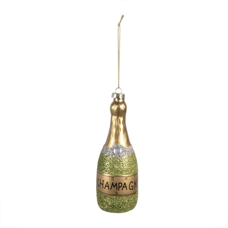 Clayre & Eef Weihnachtsanhänger Flasche 14 cm Grün Glas