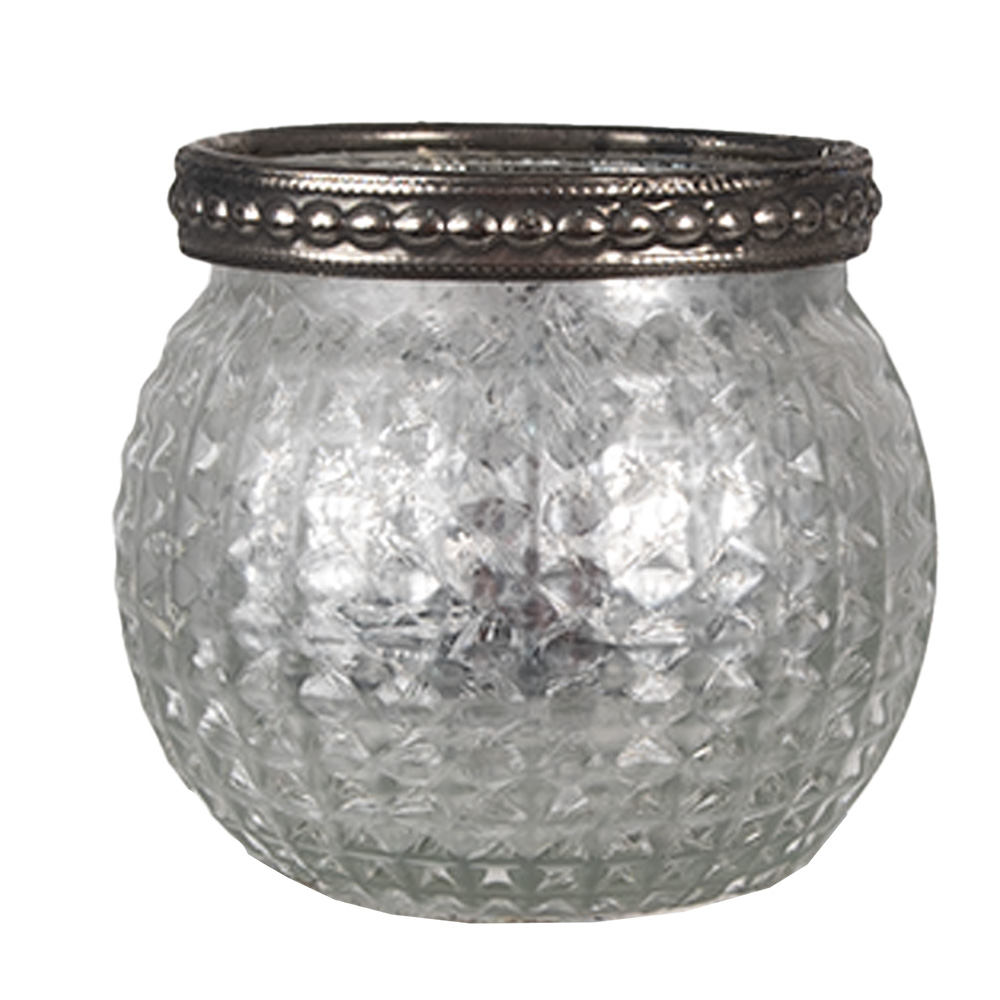 Clayre & Eef Theelichthouder Ø 7x6 cm Zilverkleurig Glas afbeelding 1