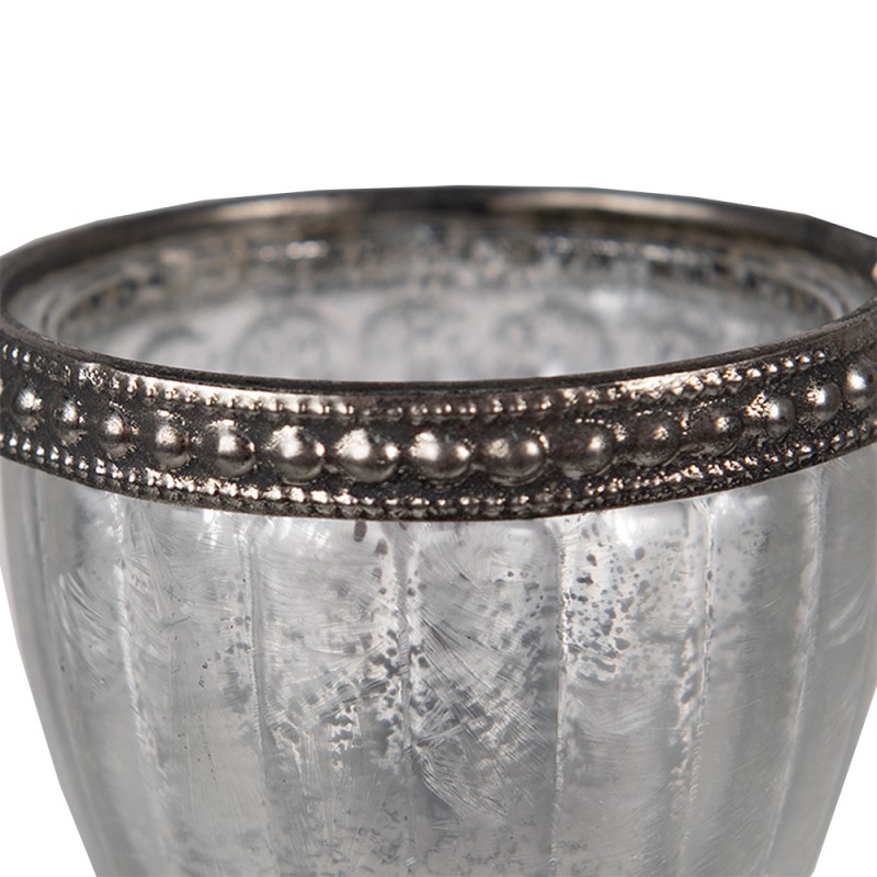 Clayre & Eef Tealight Holder Ø 6x8 cm Silver colored Glass