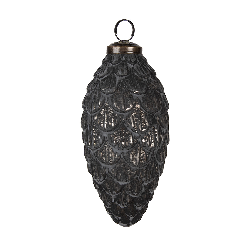 Clayre&Eef KerstbalØ 7x15 cm Zilverkleurig Zwart Glas afbeelding