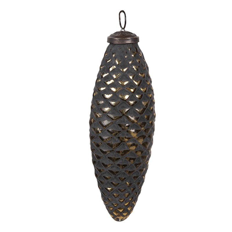 Clayre & Eef Kerstbal 6x5x17 cm Zwart Glas