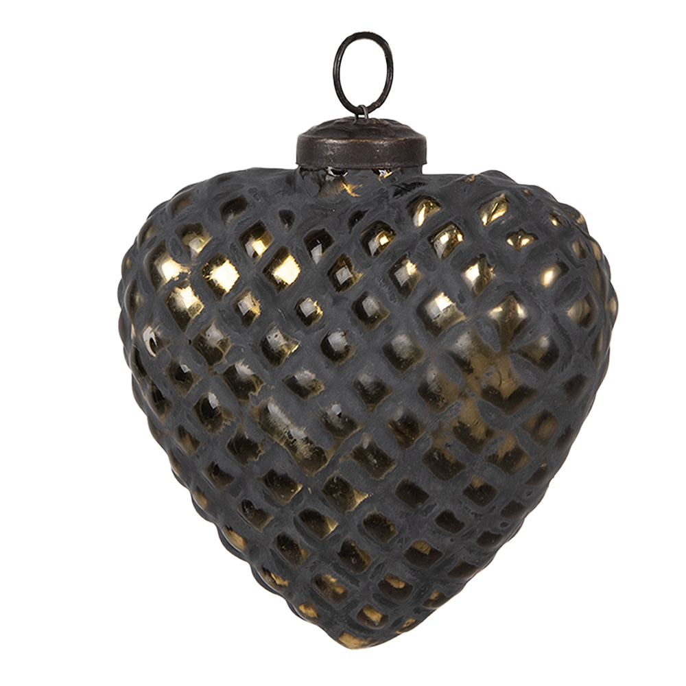 Clayre&Eef Kerstbal 10x4x11 cm Zwart Glas afbeelding
