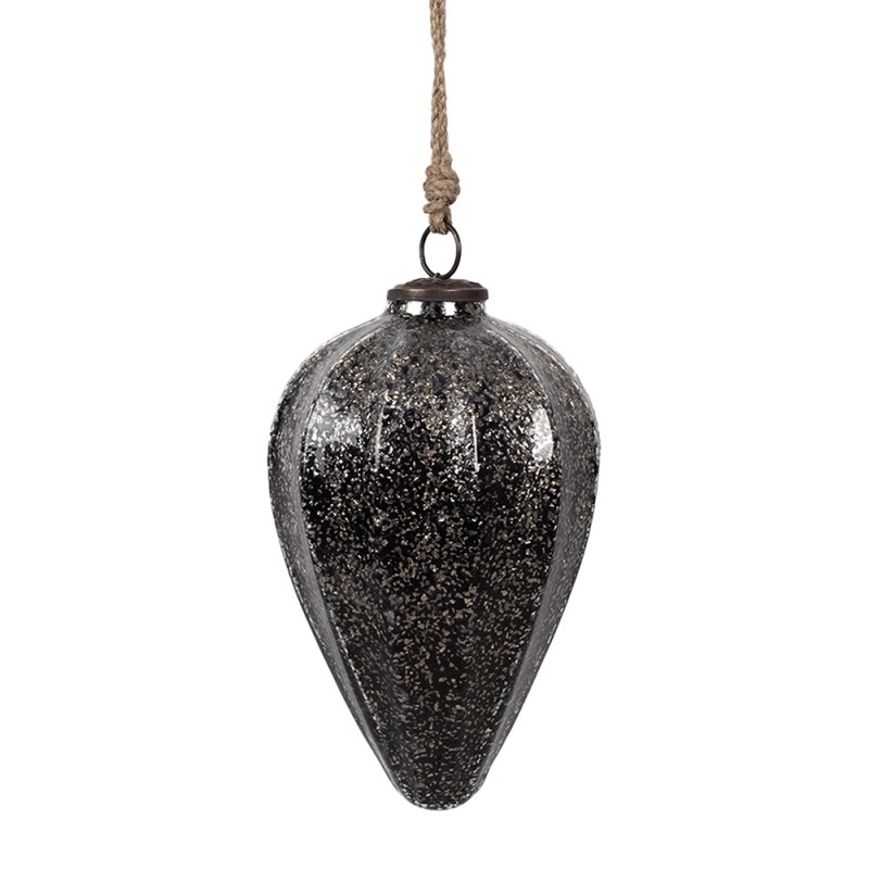 Clayre & Eef Christmas Bauble Ø 14x19 cm Black Glass