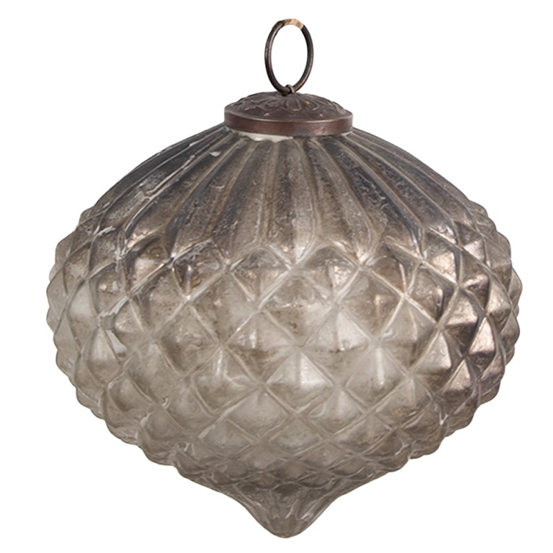 Clayre & Eef Weihnachtskugel Ø 20x18 cm Silberfarbig Braun Glas