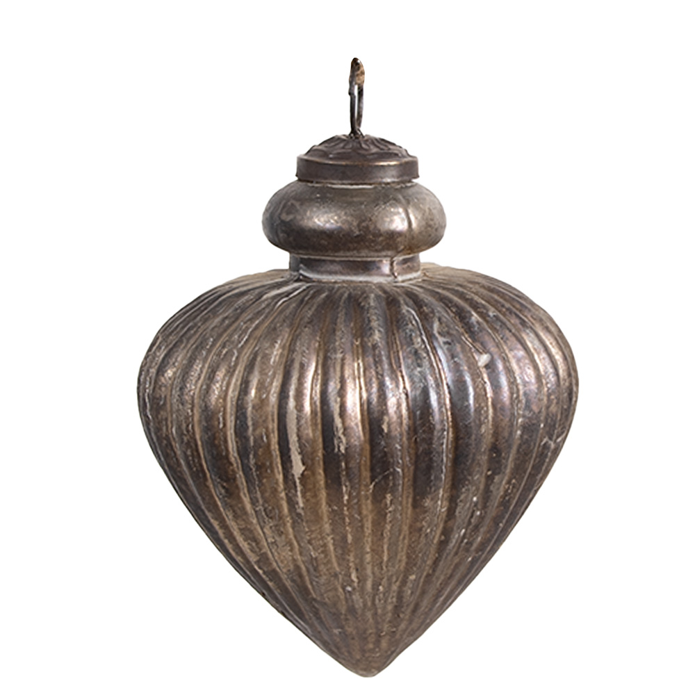Clayre & Eef Kerstbal Ø 8x10 cm Grijs Bruin Glas afbeelding 1