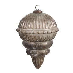 Clayre & Eef Weihnachtskugel Ø 15x20 cm Silberfarbig Braun Glas