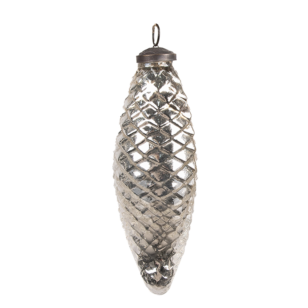 Clayre&Eef KerstbalØ 6x16 cm Zilverkleurig Glas afbeelding