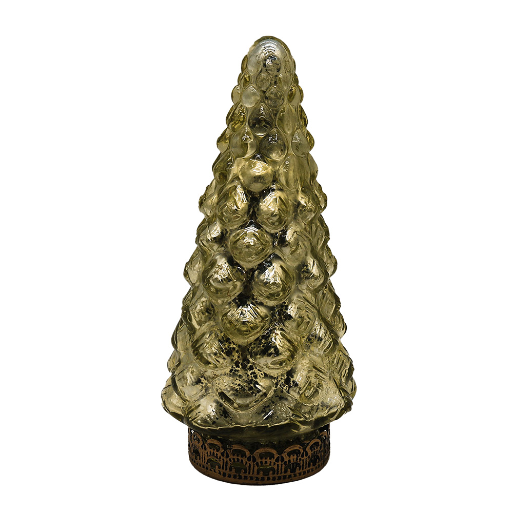 Clayre & Eef Kerstdecoratie met LED-verlichting Kerstboom Ø 8x16 cm Goudkleurig Glas afbeelding 1