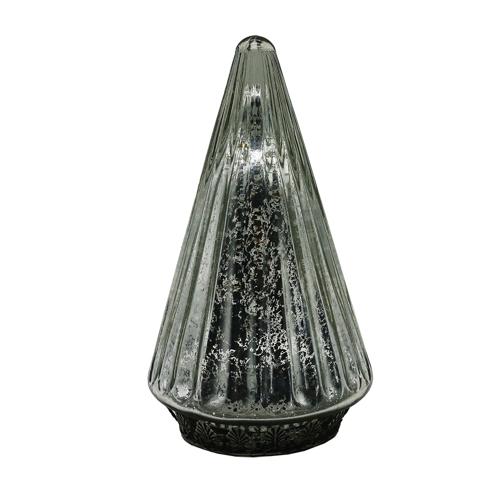 Clayre&Eef Kerstdecoratie met LED-verlichting KerstboomØ 11x19 cm Zilverkleurig Glas afbeelding