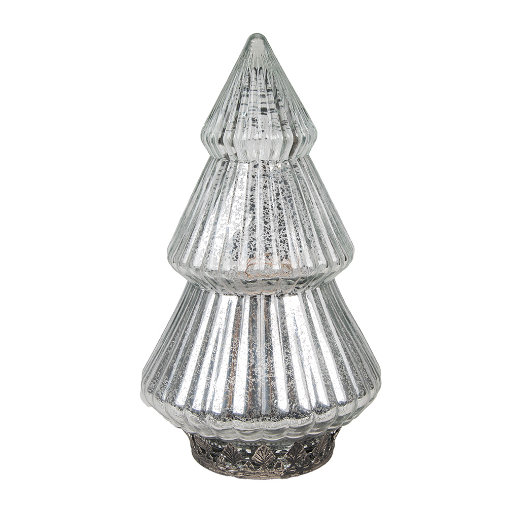 Clayre&Eef Kerstdecoratie met LED-verlichting KerstboomØ 13x23 cm Zilverkleurig Glas afbeelding