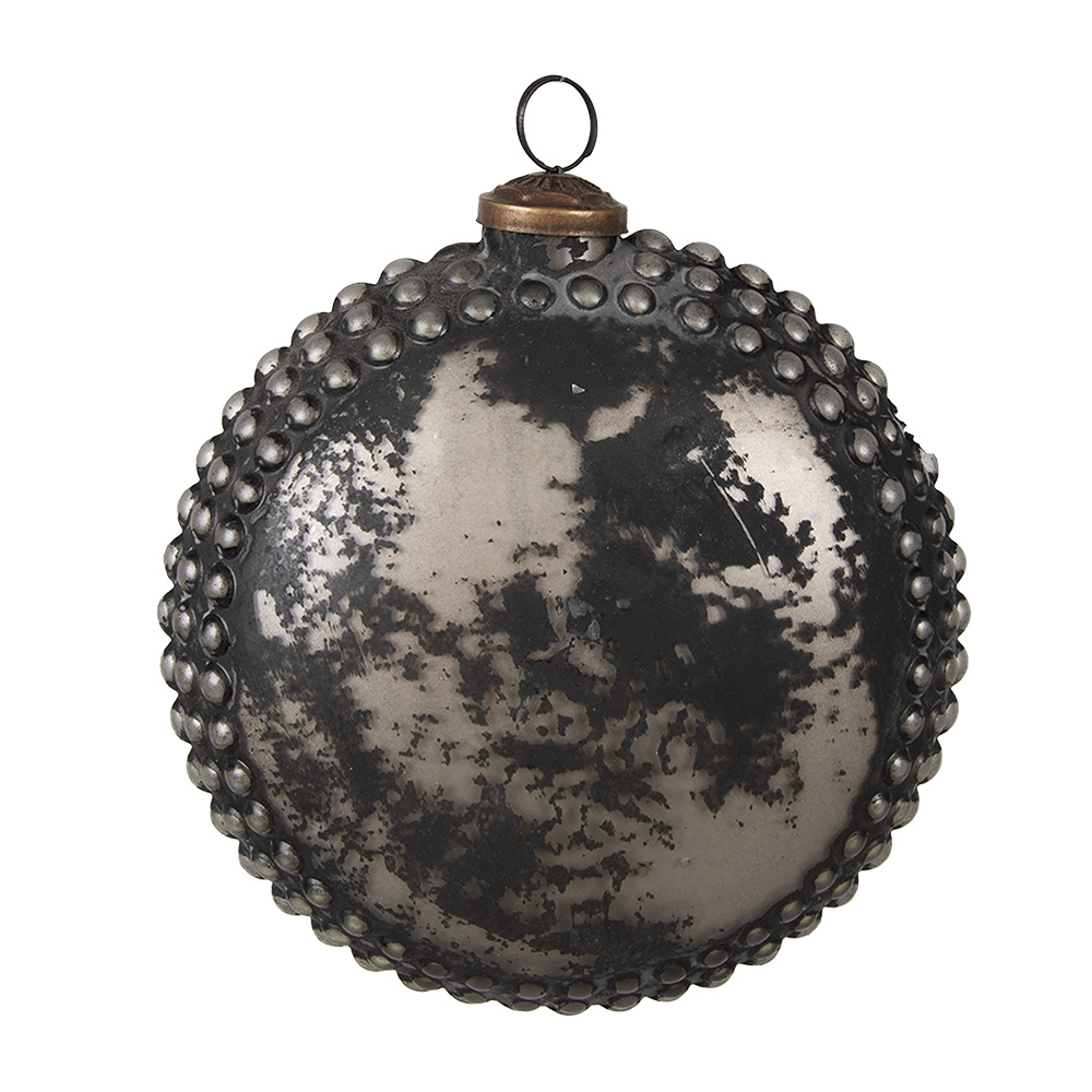 Clayre&Eef KerstbalØ 15x6x15 cm Zwart Grijs Glas afbeelding