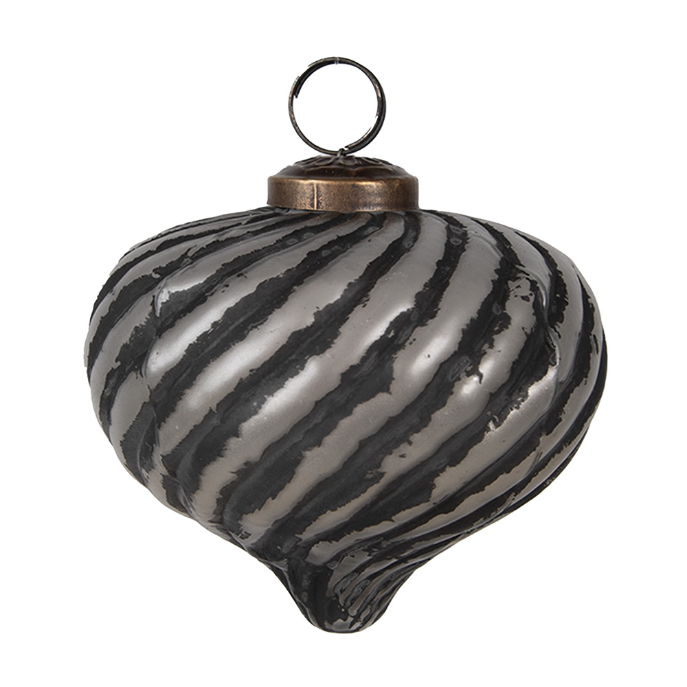 Clayre&Eef KerstbalØ 10x9 cm Zwart Grijs Glas afbeelding