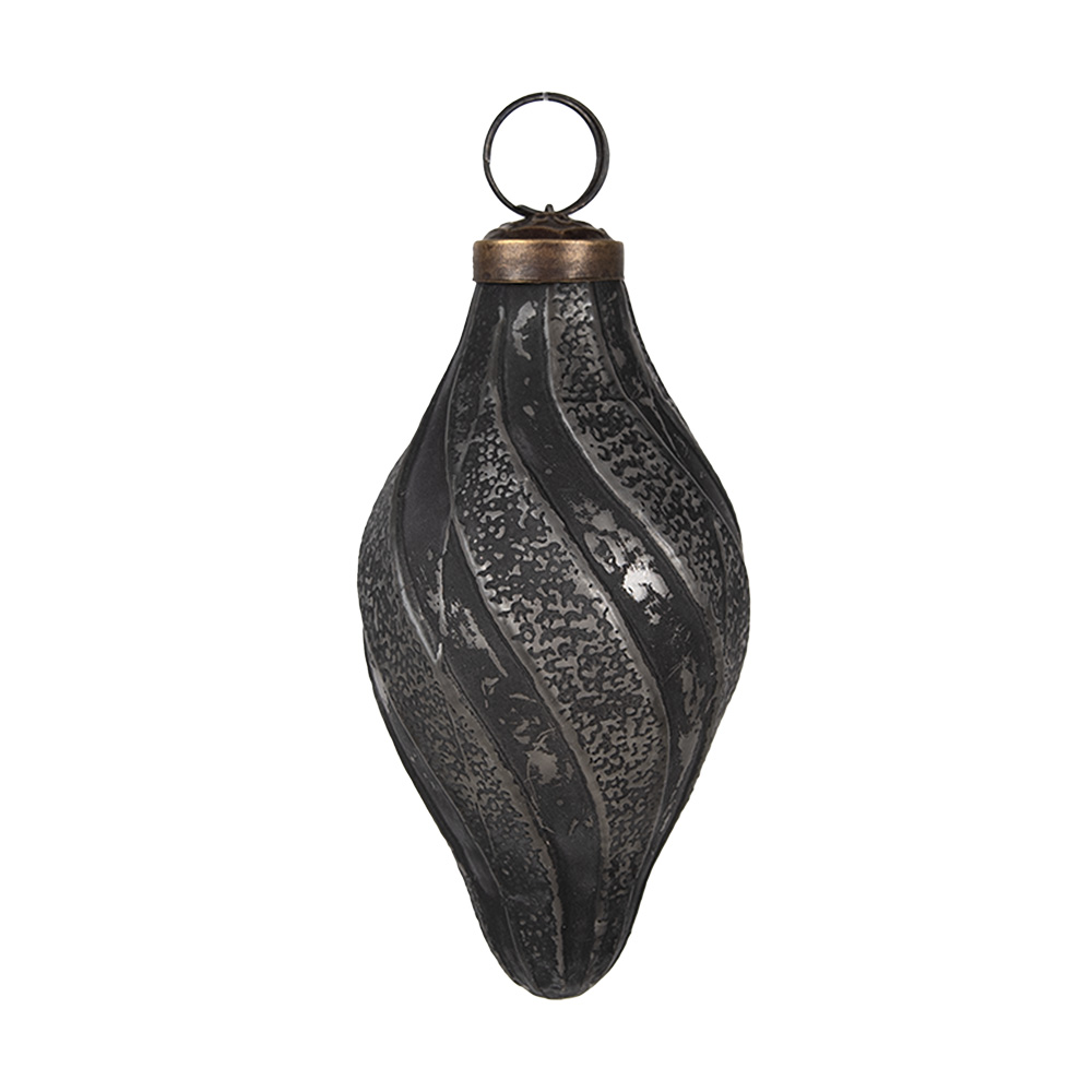 Clayre&Eef KerstbalØ 6x11 cm Zwart Grijs Glas afbeelding