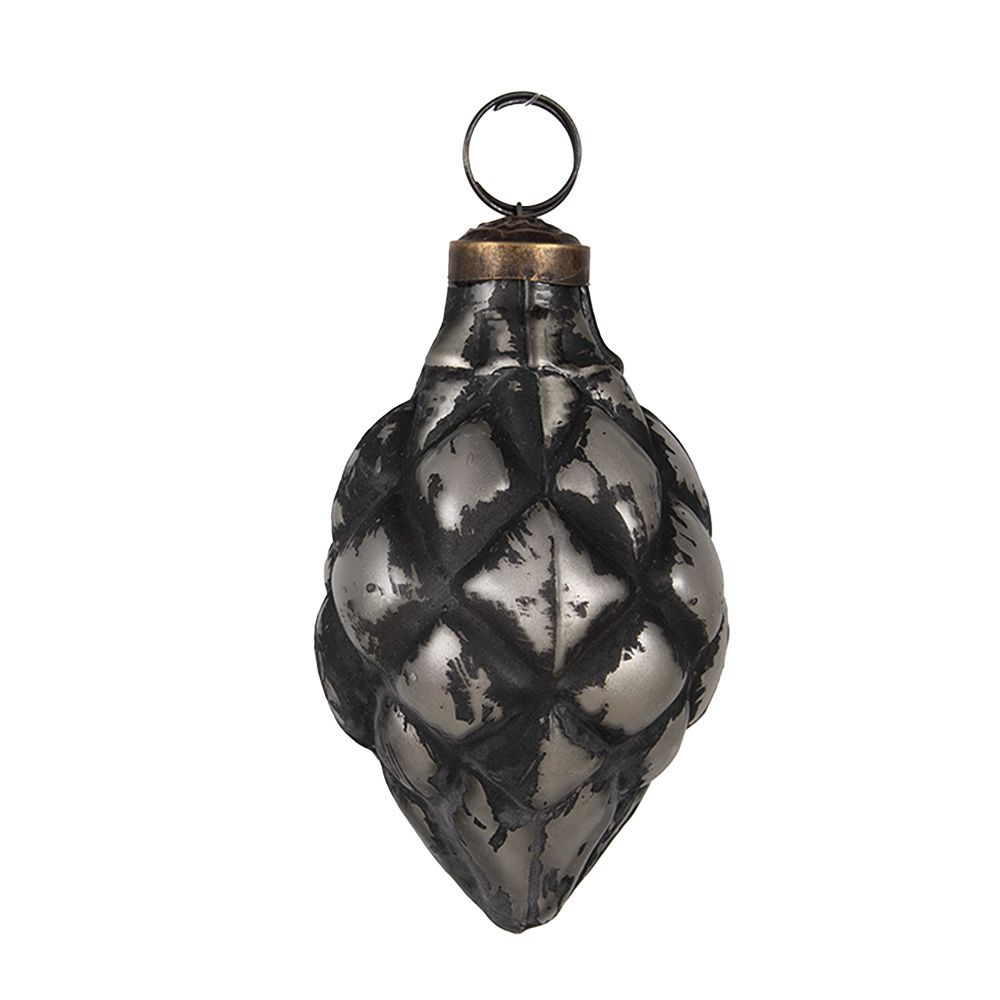 Clayre&Eef KerstbalØ 6x11 cm Zwart Grijs Glas afbeelding