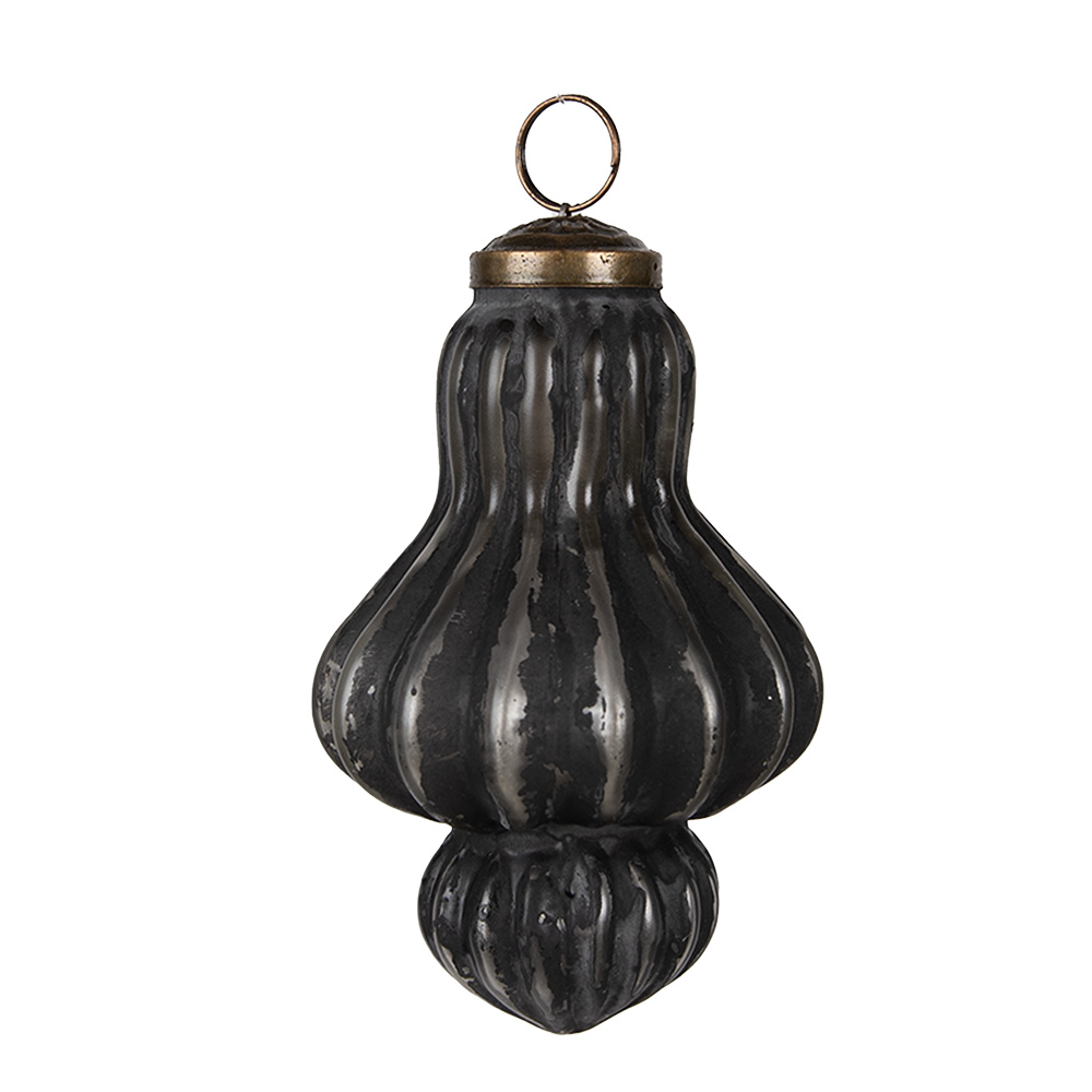 Clayre&Eef KerstbalØ 7x12 cm Zwart Grijs Glas afbeelding