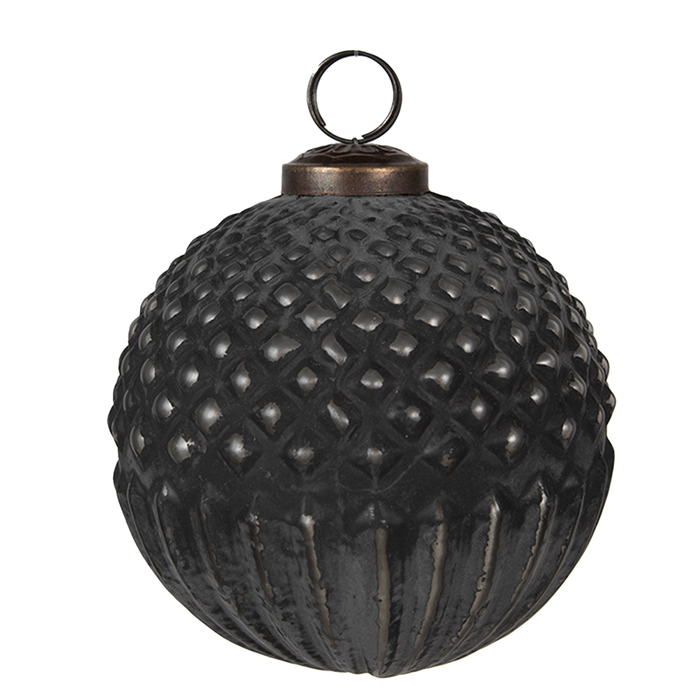 Clayre&Eef KerstbalØ 10x10 cm Zwart Grijs Glas afbeelding